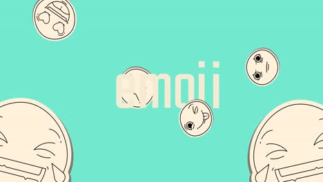 Animation-Von-Emojis-Und-Emoticons,-Die-über-Grünen-Hintergrund-Fallen