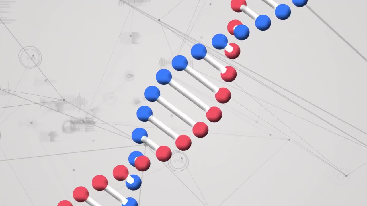 백색 배경에 데이터 처리를 가진 연결의 전 세계에 대한 dna 스트랜드의 애니메이션.