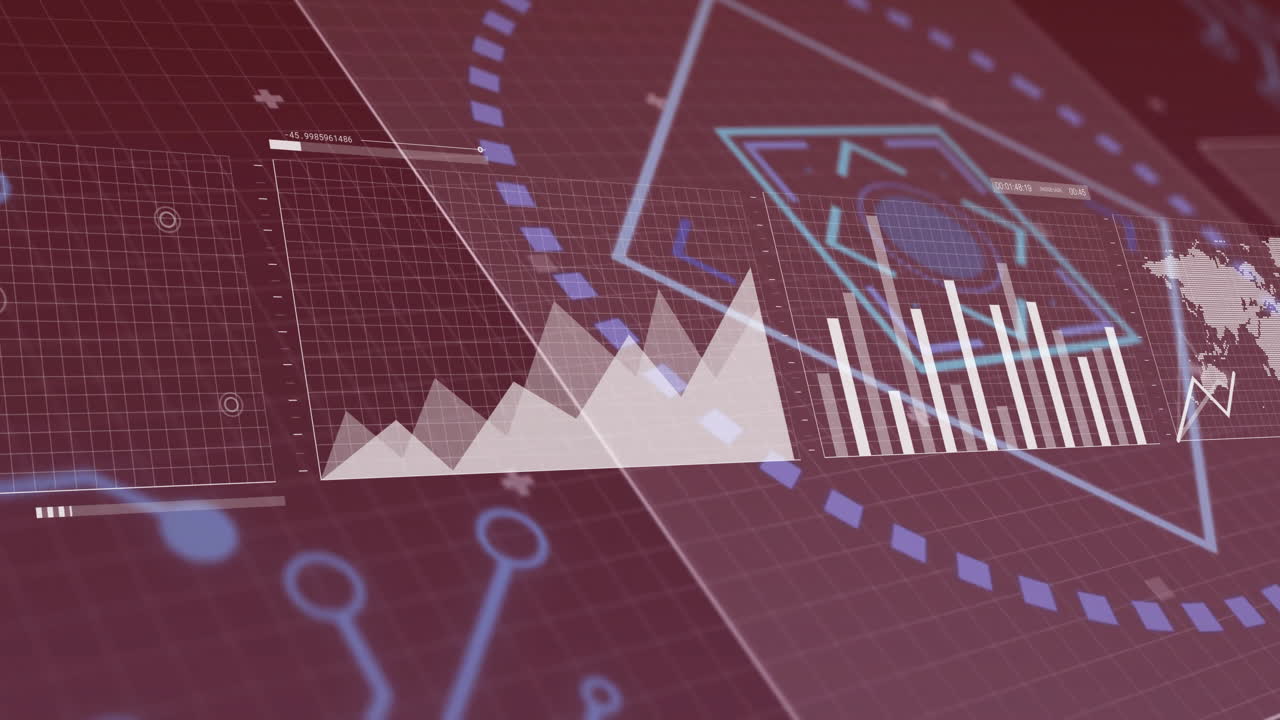 gráficos y gráficos animación de análisis de datos sobre el fondo de la interfaz digital