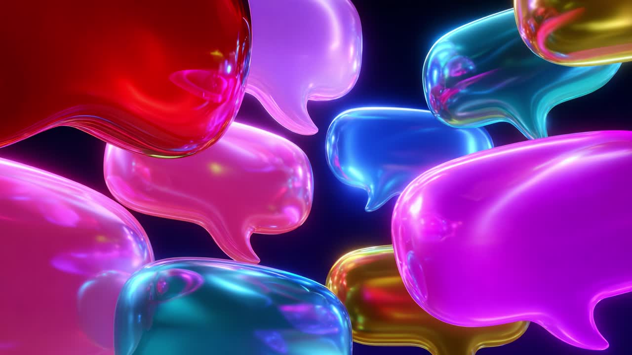 A Vibrant Array of Colorful Speech Bubbles Suspended in Space, Representing Communication, Expression, and Interaction in a Playful and Artistic Digital Environment with Vivid Colors and Unique Shapes
