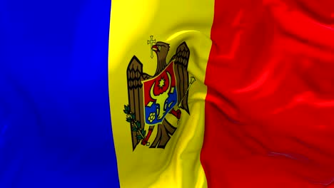 bandera de moldavia ondeando en el viento animación en cámara lenta. bandera de textura de tela realista de 4k soplando suavemente en un día de viento fondo de bucle continuo sin costuras.