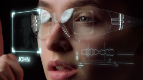 Futuristic-glasses-recognition-system-identifying-accepting-income-call-closeup
