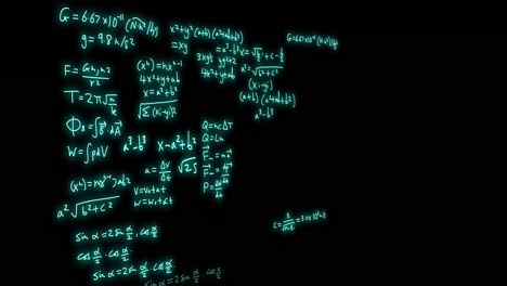 Animation-of-mathematical-formulae-and-scientific-data-processing-over-black-background