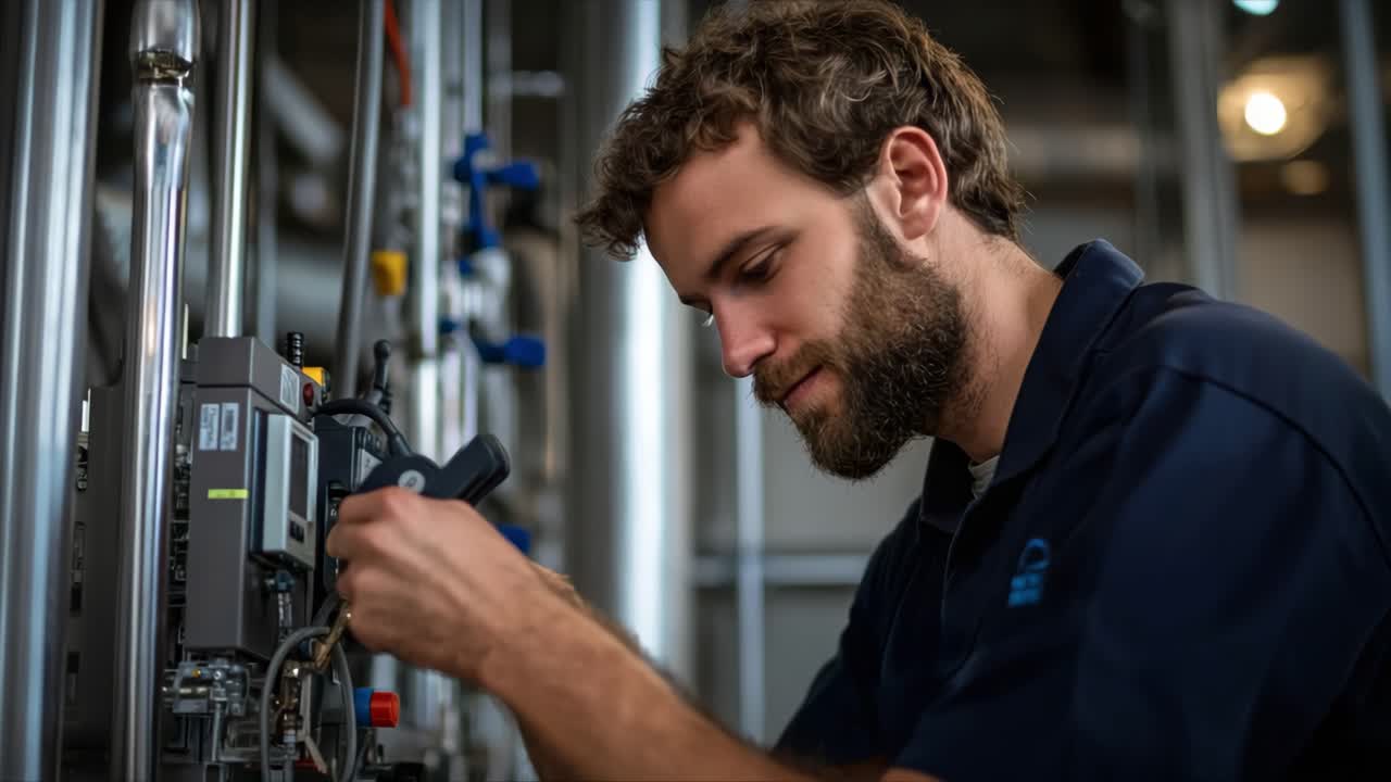 Technician working on industrial machinery