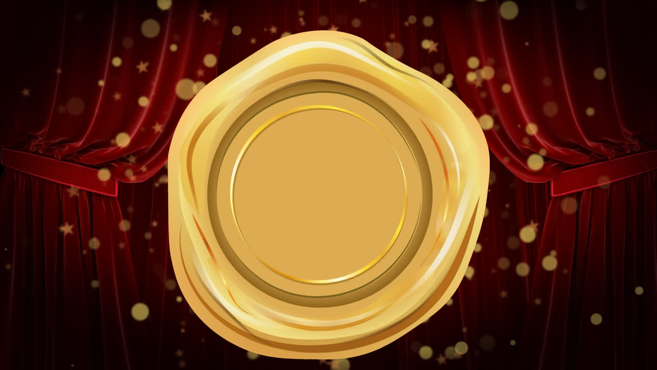 animación de forma amarilla y puntos que se mueven sobre la cortina en el teatro