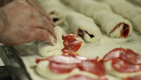 Pepperoni-Bread---Baker-Rolling-Bread-Dough-Stuffed-With-Pepperoni