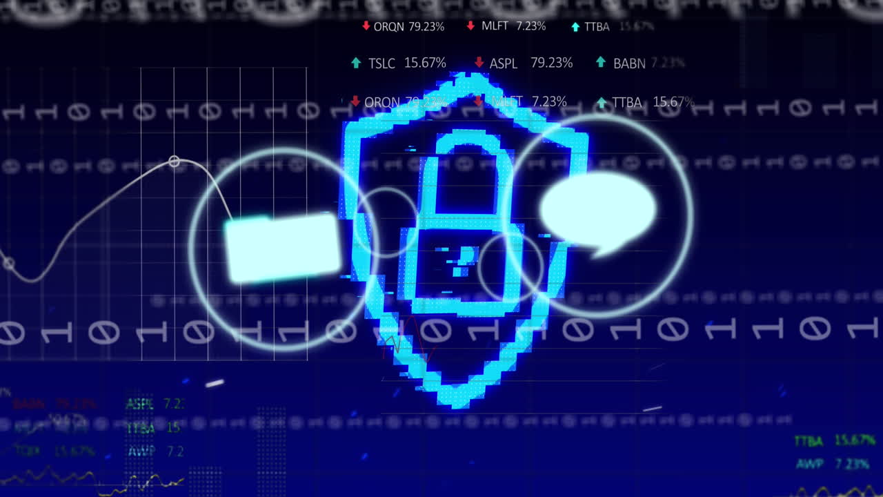 animación del procesamiento de datos sobre medios y iconos de candado