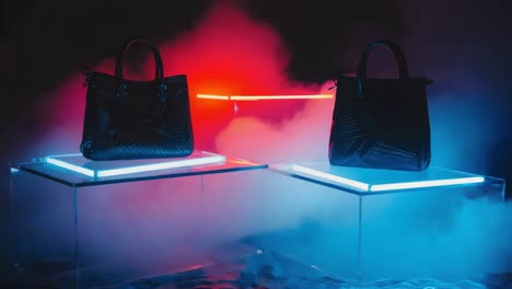two stylish handbags on display