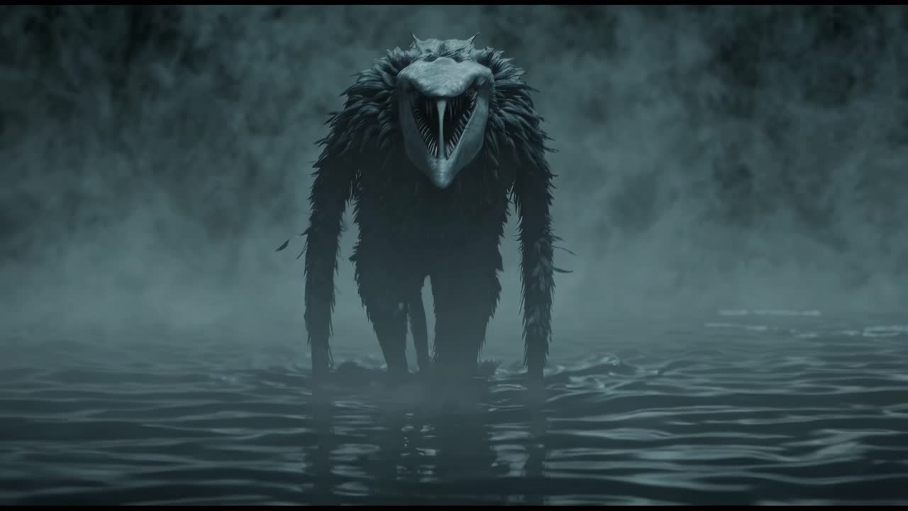 Mythical Creature in a Foggy Swamp