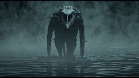 mythical creature in a foggy swamp