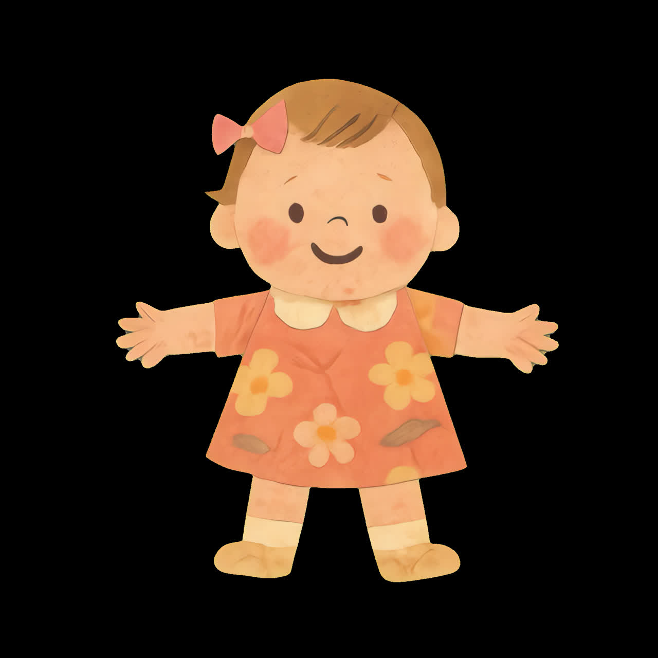 Cute paper doll illustration animation isolated asset, transparent 4K video, alpha channel, ProRes