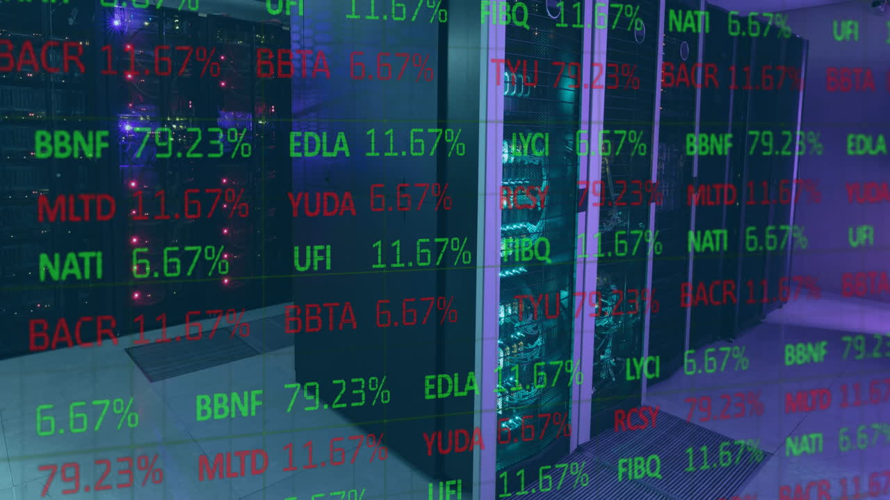 Animazione dell'elaborazione di dati finanziari su server di computer