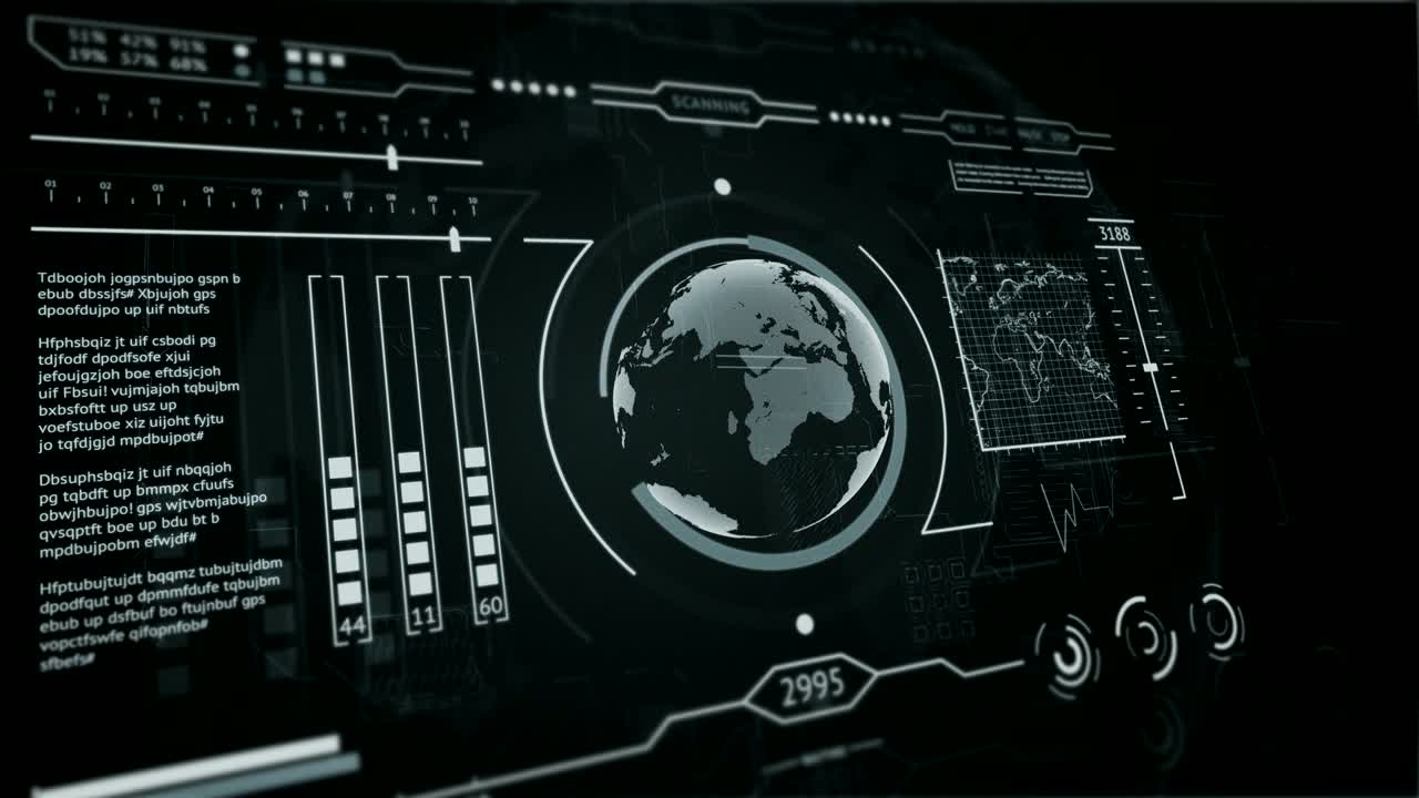3D HUD interface display scanning of the planet Earth silver