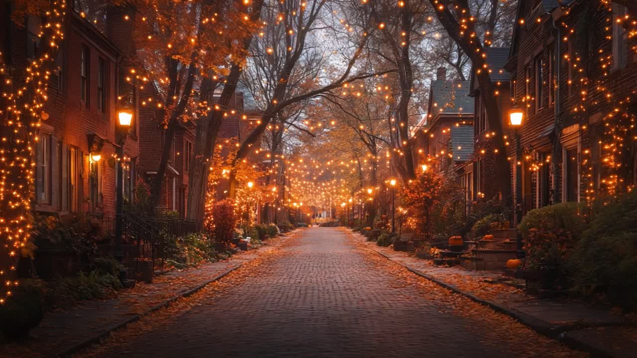Autumn street with lights
