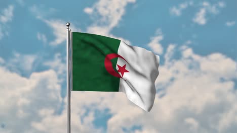 Algeria-flag-waving-in-the-blue-sky-realistic-4k-Video