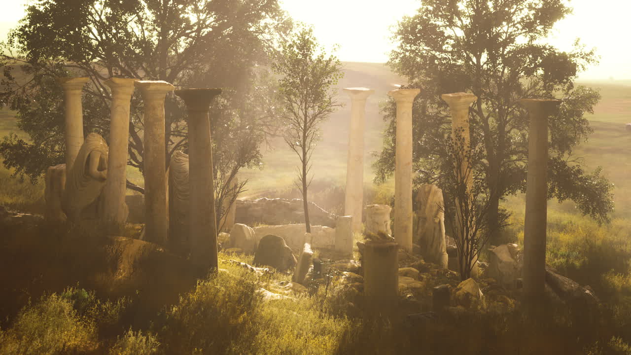 부서진 동상 들 이 있는 고대 로마의 폐허