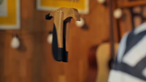 wooden bird hanging decor in a craft workshop