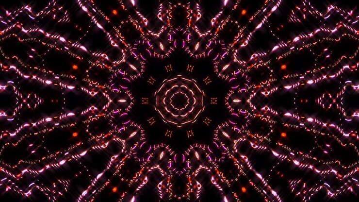 Bright abstract light governing full color, kaleidoscope, black background