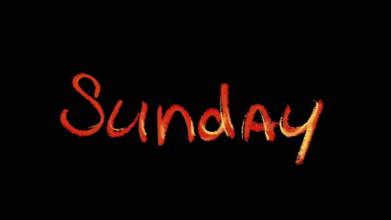 Sunday title written in soft colored pencil sketch style, animated on a clean background for a simple intro
