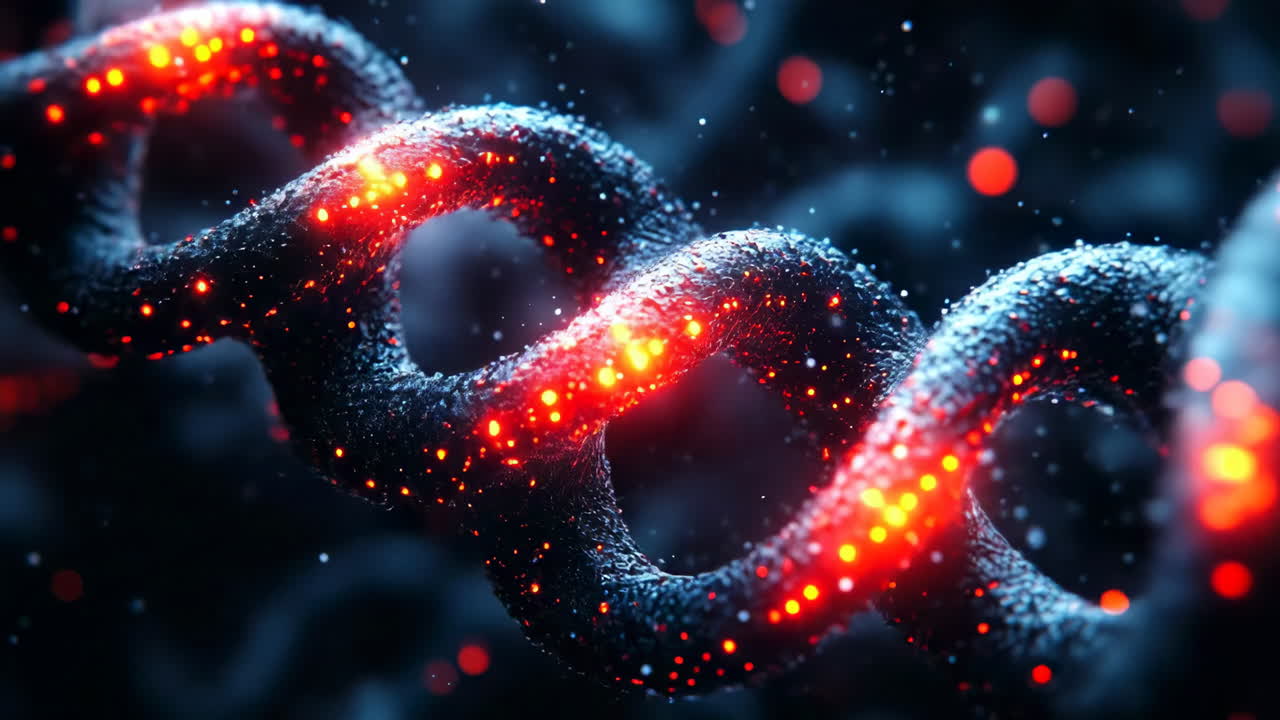 Glowing strands in dark swirls. Bright, glowing strands twist through a dark space, creating a dynamic visual of energy and light in motion