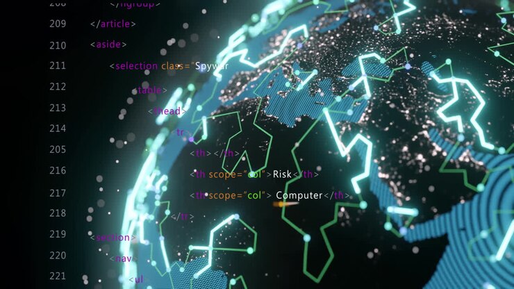 Animation of digital data processing over globe