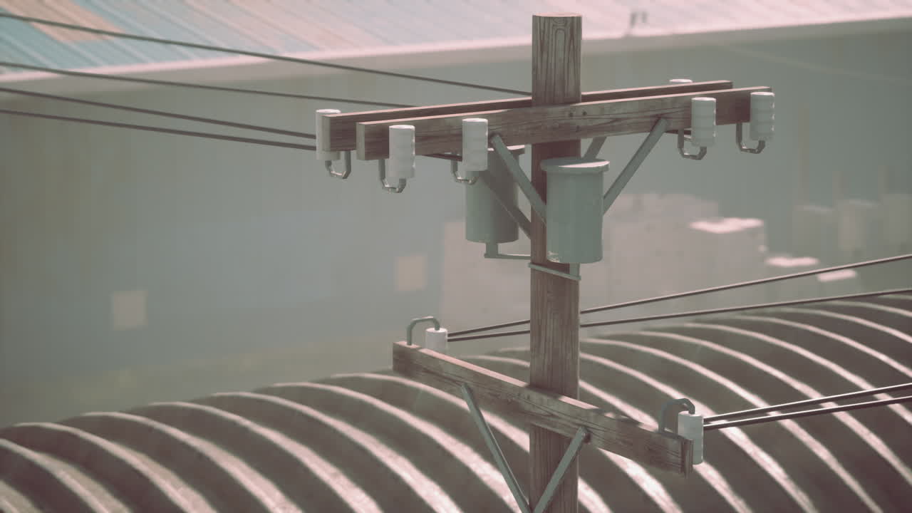 오래된 전기 기둥과 유리티 인프라