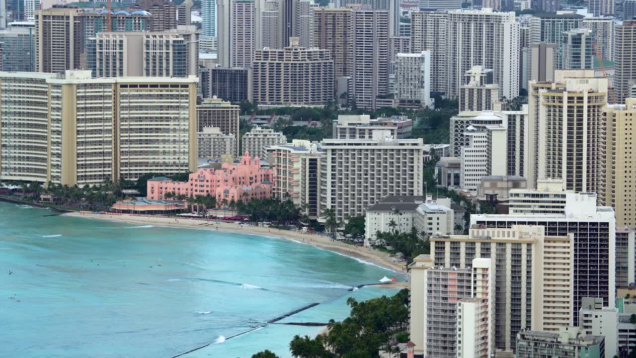 하와이 호놀룰루의 와이키키 해변과 호텔