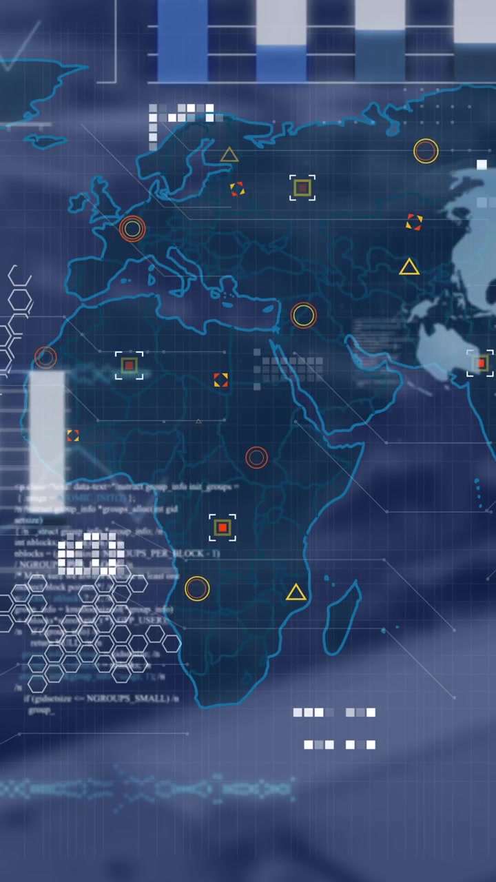 Animation of data processing over blurred background