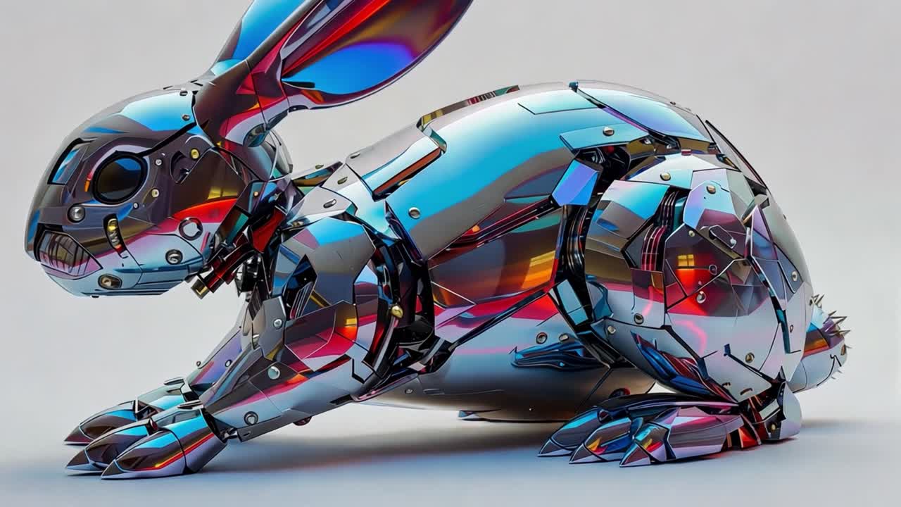 Robotic Iridescent Rabbit Sculpture