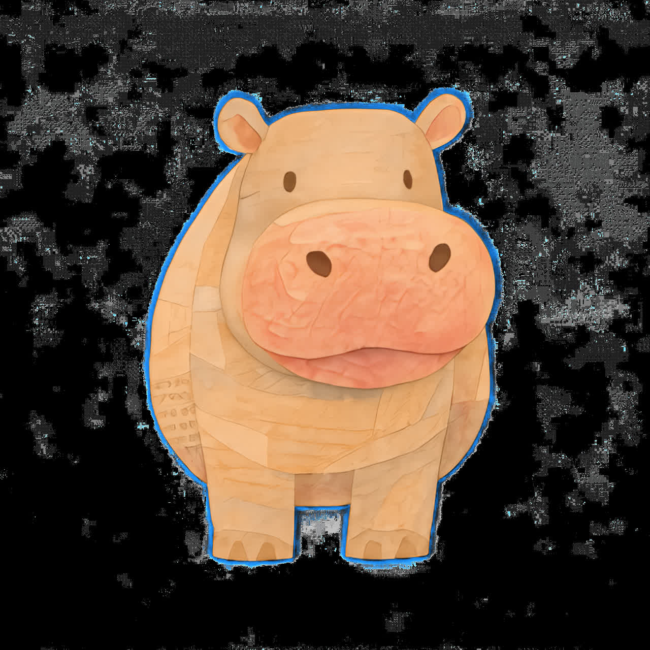 Cute paper hippo illustration animation isolated asset, transparent 4K video, alpha channel, ProRes