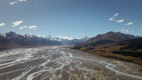 Panoramic-aerial-view-over-picturesque-Tasman-river-floodplain,-Canterbury