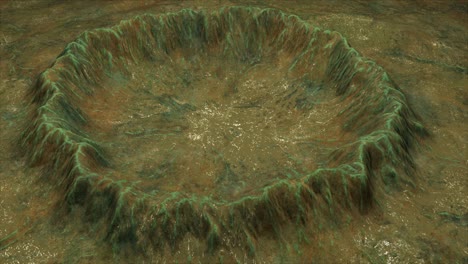 modern 3d render crater with snow and green surface, this in piece of earth, computer generated backdrop