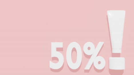 white cosmetic sale 50 percent off discount promotion background 3d rendering