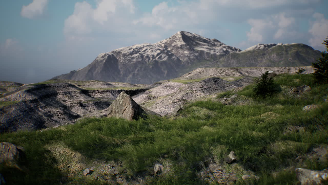 vista de la montaña con hierba y rocas