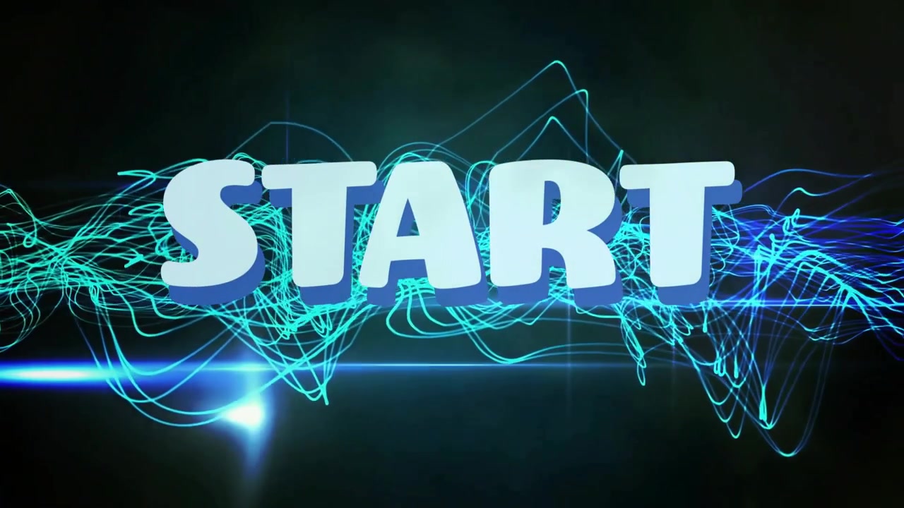 Flickering neon waves initiating flashing bits, rotating tick marks around 3D START, signaling loop
