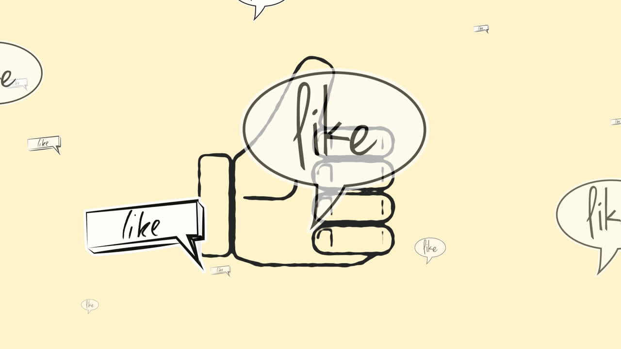 노란색 배경의 아이콘 위에 같은 텍스트를 가진 음성 거품의 애니메이션