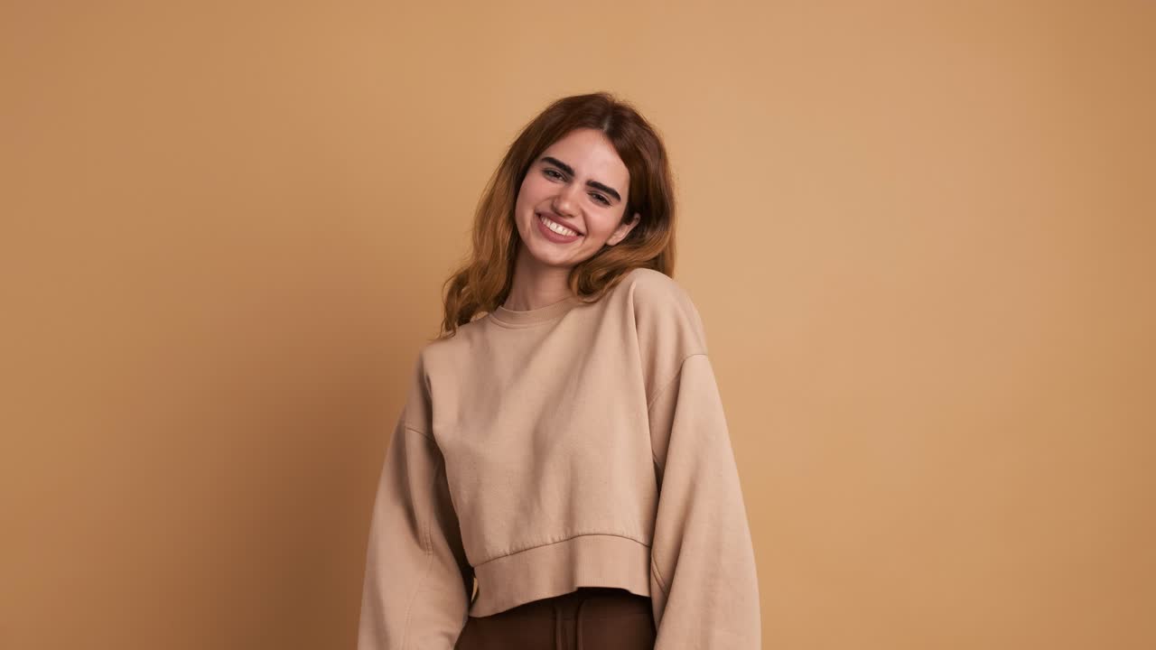 Happy young woman smiling at camera standing