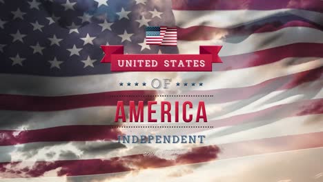 United-States-of-America,-Independent-text-in-banner-with-flag-and-the-sky