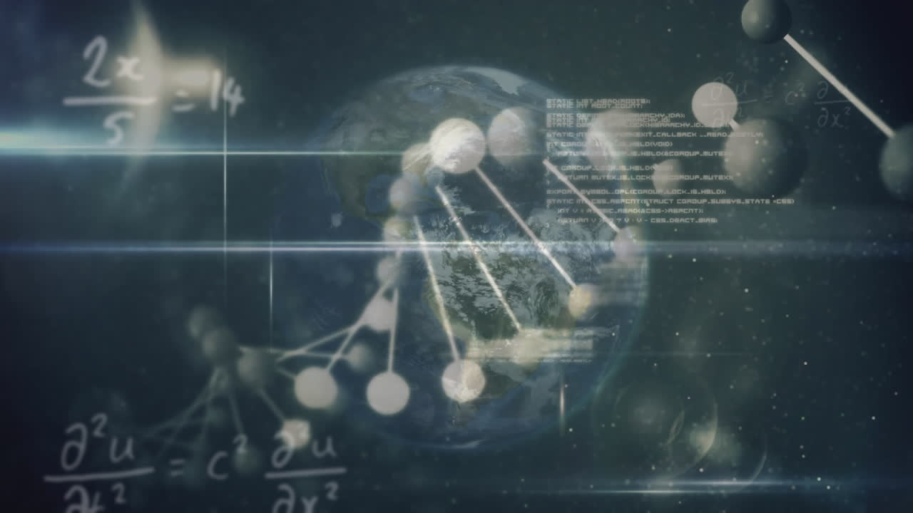 검은 바탕에 지구를 가진 데이터 처리 및 dna 스트랜의 애니메이션