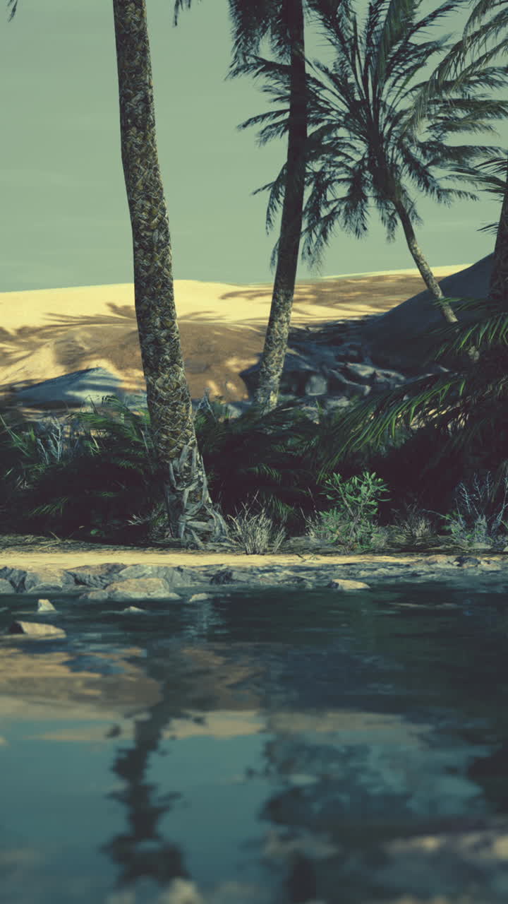 palmeras y oasis en un paisaje desértico