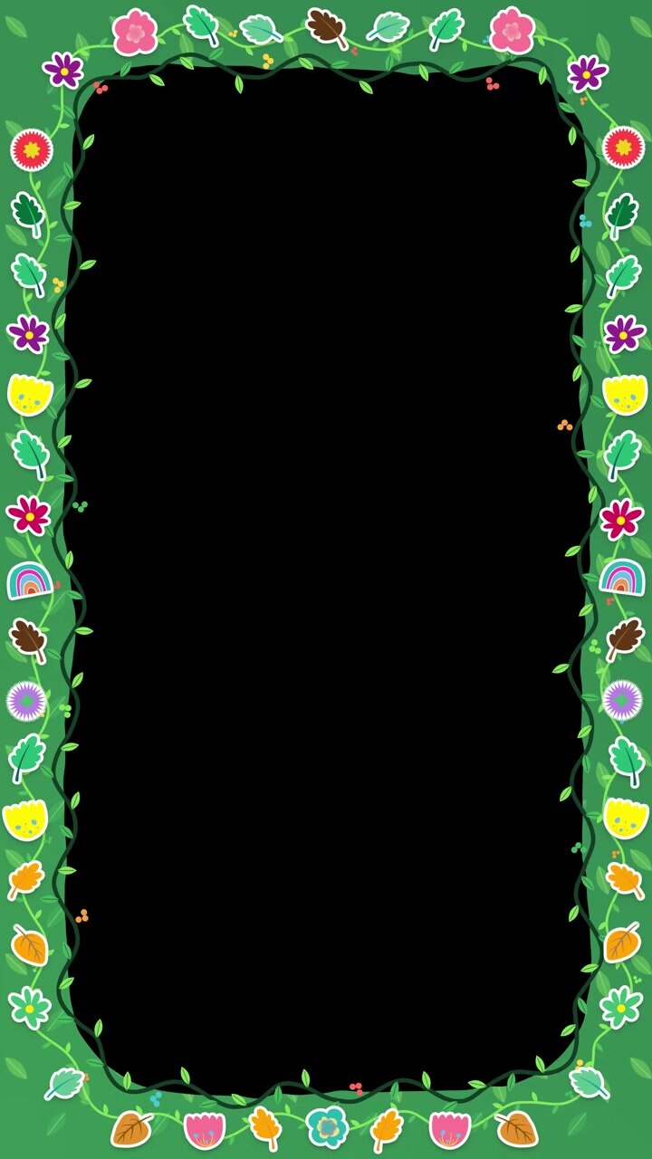 Hand drawn animated green jungle foliage and floral border with central copy space, looping seamlessly.