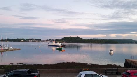 the strangford car ferry in mid strangford lough heading for portaferry co down northern ireland ireland as the sun sets