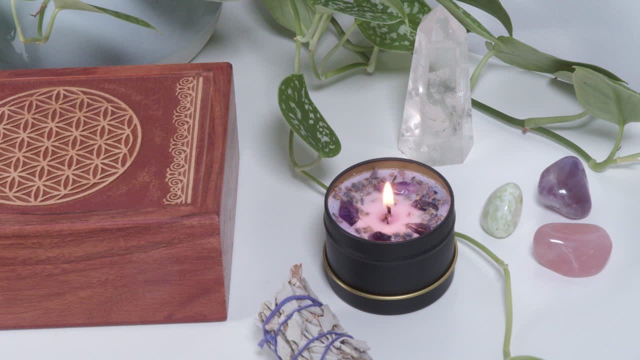 Amethyst candle burning next to a Spirit Box
