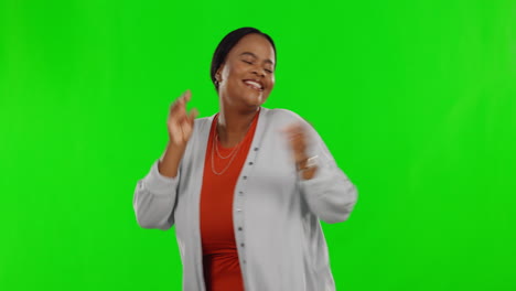 Green-screen,-happy-and-black-woman-dancing