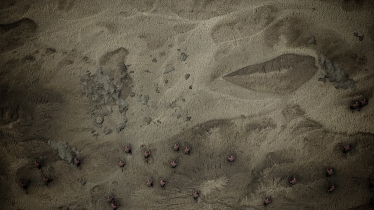 Top View of an Ancient Infantry Charging in an Open Battlefield