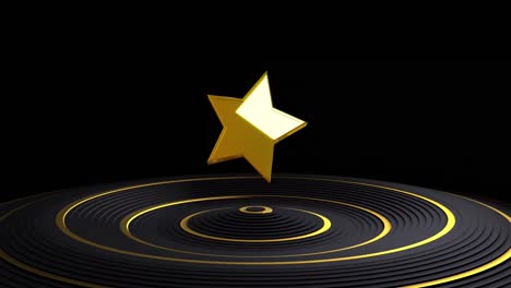 animation of golden star over moving circular surface with black background