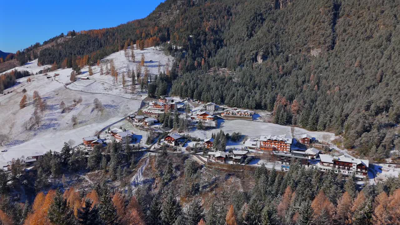 Snowy mountain village Weißlahnbad near Tiers Tires in South Tyrol Alto Adige Italy in winter