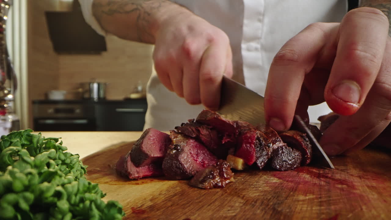 Chef preparing steak