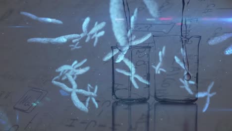 Animation-of-arteries-floating-over-chemical-pouring-into-a-beaker-against-mathematical-equations