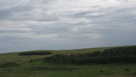 cloudy rural landscape with hills and forest